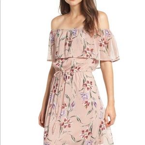 Love, Fire Off the Shoulder Mauve Floral Maxi Dress Small